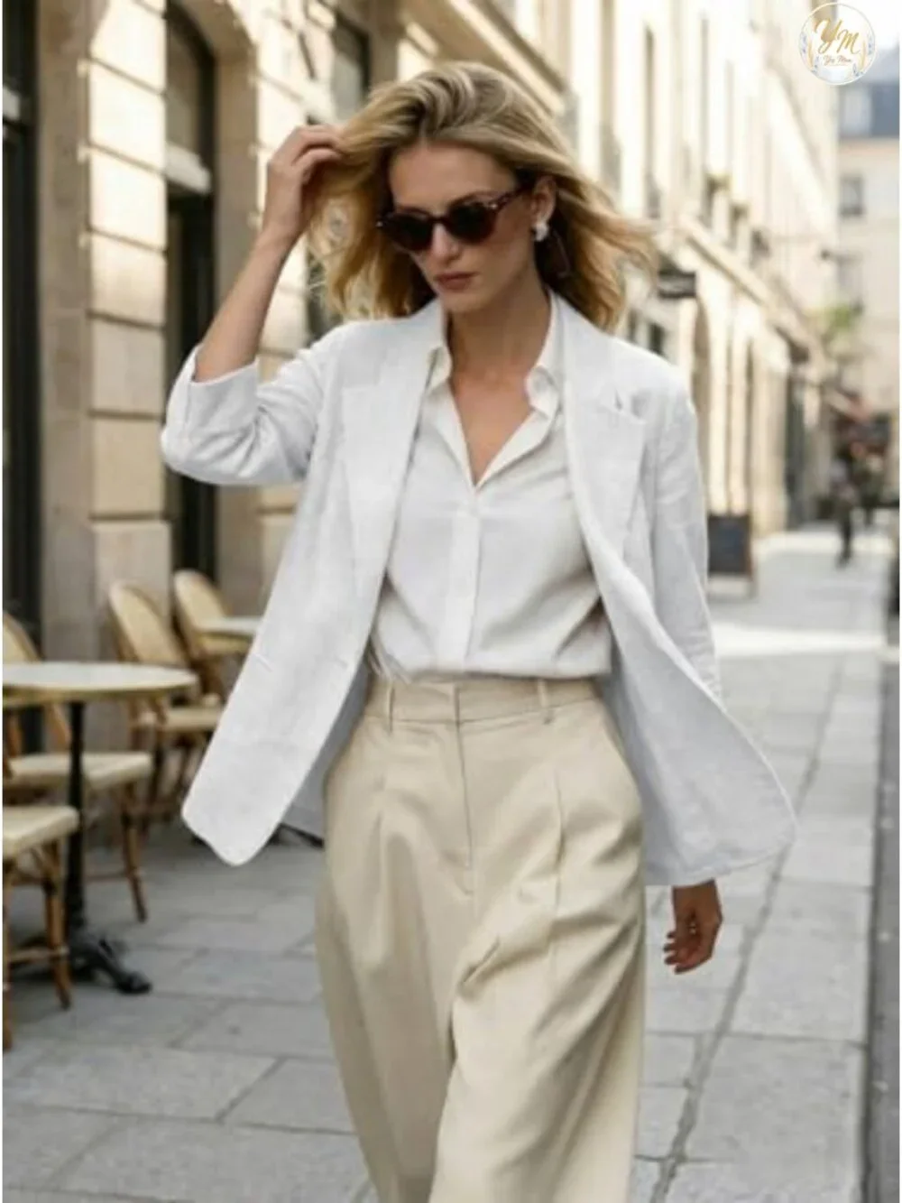 Women's Cotton Linen Blazer 3/4 Sleeve Notch Lapel Business Casual